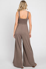 Brown Sleeveless Wide Leg Jumpsuit