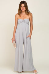 Grey Strapless Front Twist Jumpsuit
