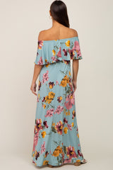 Mint Green Floral Off Shoulder Maternity Maxi Dress