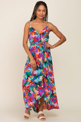 Royal Blue Floral Hi-Lo Wrap Maxi Dress