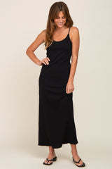 Black Ribbed Sleeveless Maxi Dress