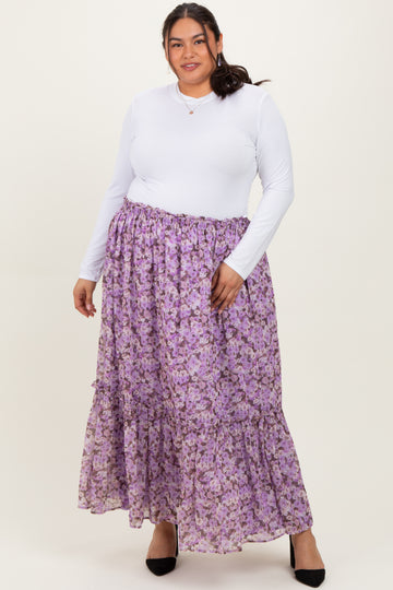 Lavender Smocked Waist Tiered Plus Maxi Skirt