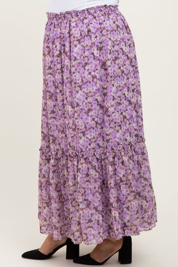 Lavender Smocked Waist Tiered Plus Maxi Skirt