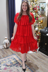 Red Striped Layered Maternity Midi Dress