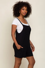 Black Front Pocket Overall Knit Romper