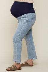 Light Blue Flare Distressed Hem Maternity Plus Jeans