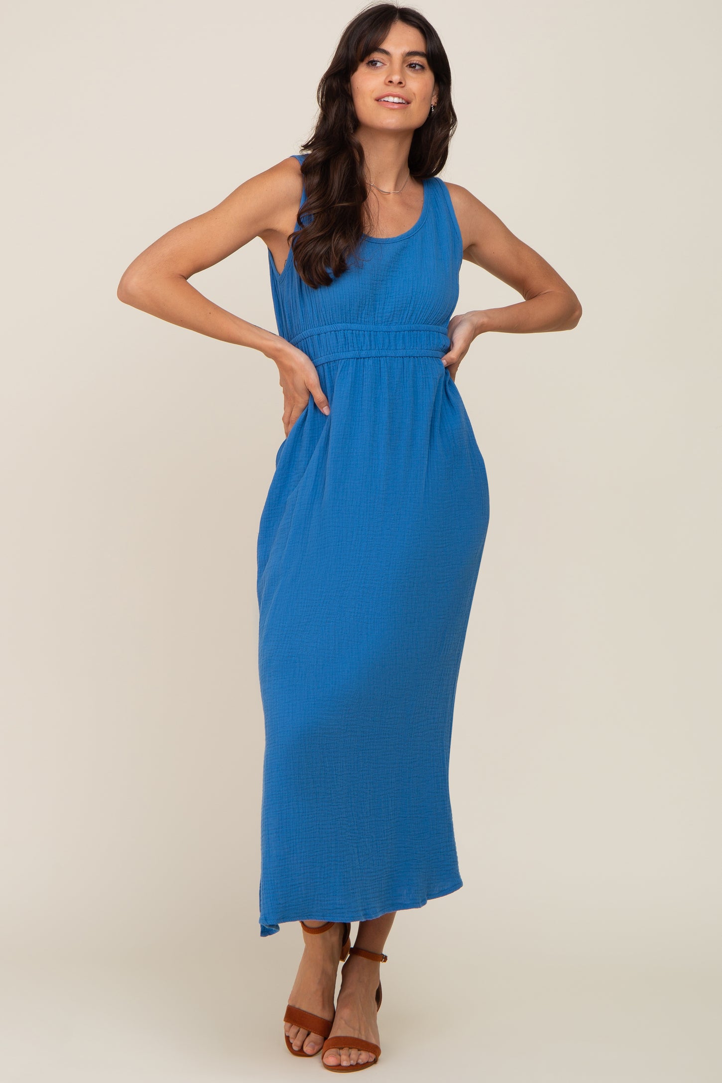 Blue Lightweight Sleeveless Open Back Maxi Dress