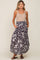 Charcoal Tropical Floral Smocked Waist Round Hem Maternity Midi Skirt