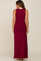Burgundy Soft Knit Maternity Maxi Dress