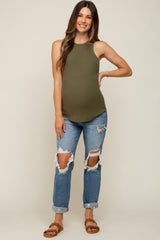 Blue Distressed Cuffed Maternity Jeans