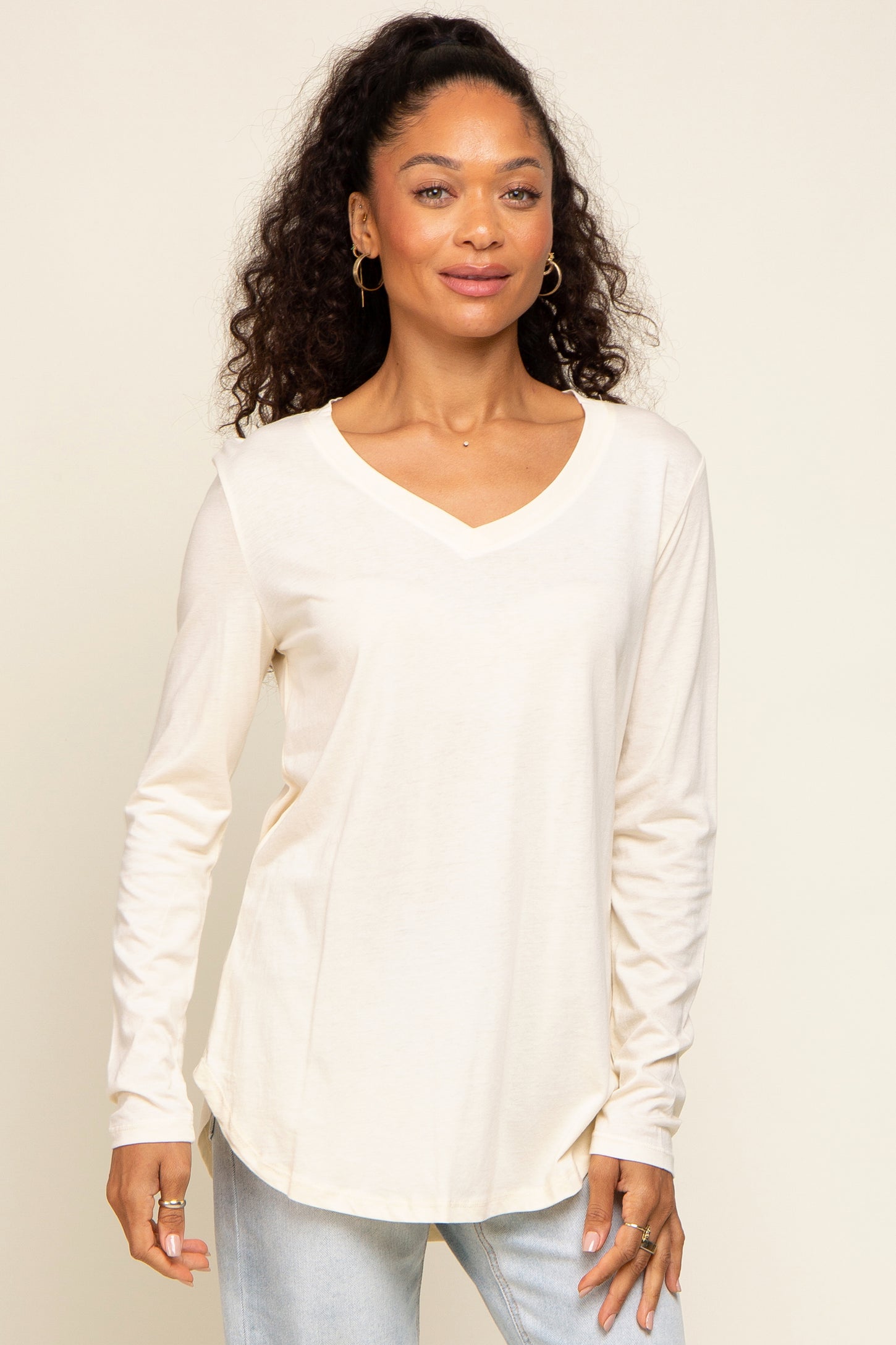 Cream Long Sleeve Top