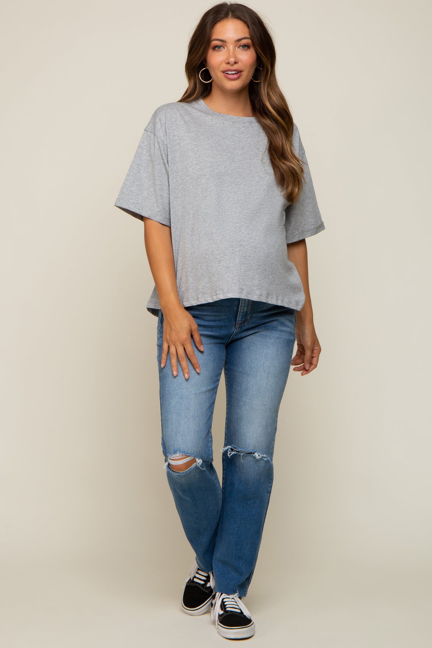 Heather Grey Basic Rolled Short Sleeve Maternity T-Shirt