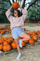 Beige Chenille Knit Balloon Sleeve Sweater