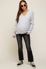 Heather Grey V-Neck Relaxed Fit Maternity Sweater