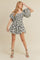 Navy Floral Print Bubble Sleeve Flared Mini Dress
