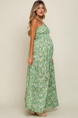 Green Floral Halter Neck Maternity Maxi Dress