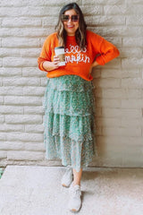 Green Floral Sleeveless Tiered Maternity Maxi Dress