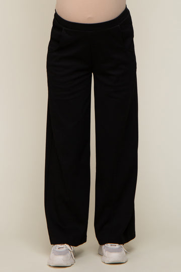 Black Basic Wide Leg Maternity Lounge Pants