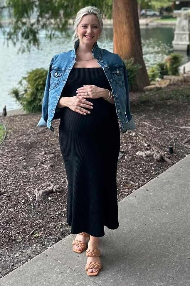 Black Sweater Knit A-Line Maternity Midi Dress