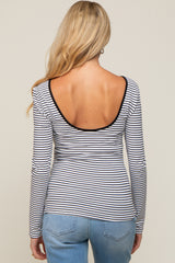 Ivory Striped Long Sleeve Scoop Back Top