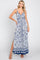 Navy Blue Floral Border Print Front Twist Maxi Dress