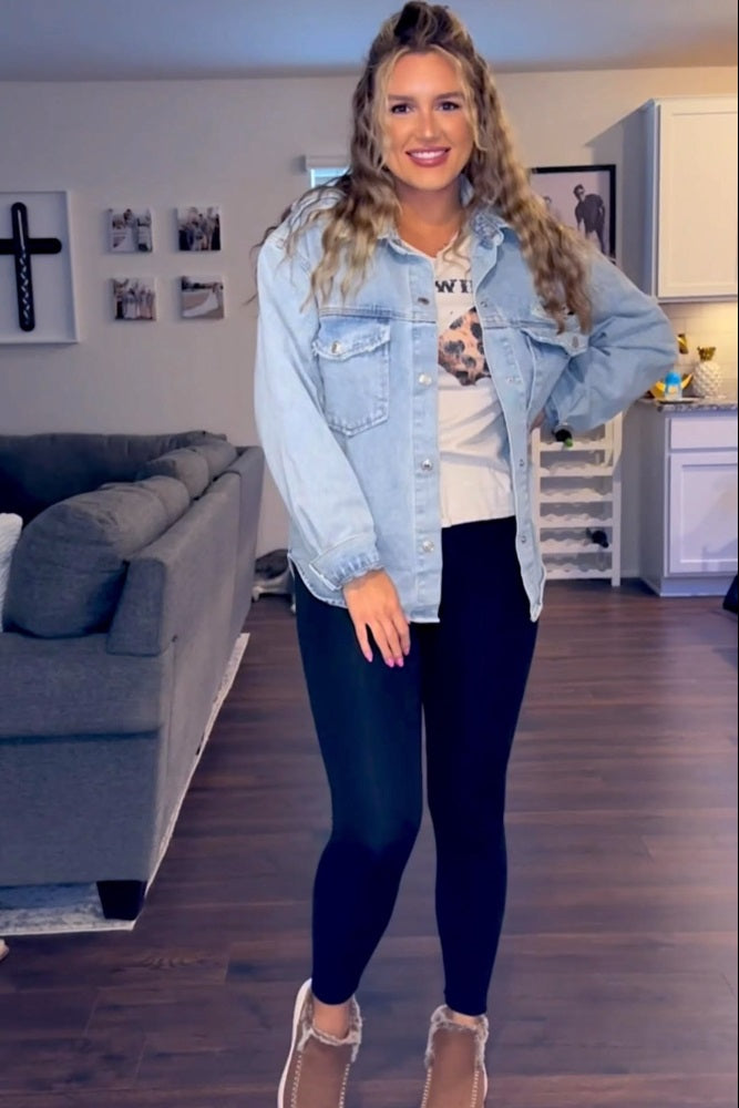 Light Blue Front Pocket Denim Shacket