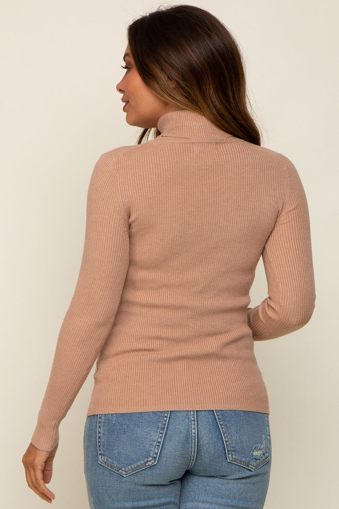 Mocha Ribbed Fitted Long Sleeve Maternity Top