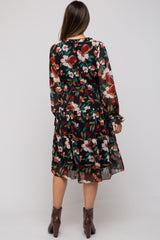 Black Floral Ruffle V-Neck Maternity Dress