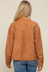Camel Corduroy Raw Hem Maternity Shacket
