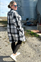 Black Plaid Fleece Long Shirt Jacket
