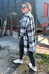 Black Plaid Fleece Maternity Long Shirt Jacket