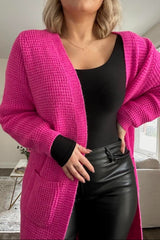 Fuchsia Chunky Waffle Knit Cardigan
