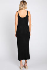 Black Ribbed Sleeveless Midi Dress