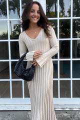 Taupe Ribbed Knit Maxi Dress