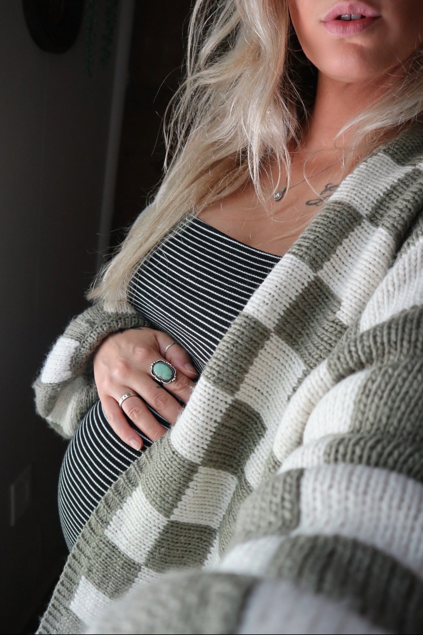 Black Striped Sleeveless Fitted Maternity Maxi Dress