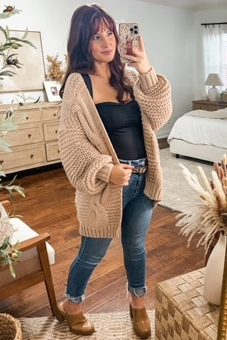 Beige Chunky Knit Cardigan