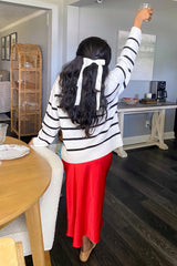 Ivory Striped Mock Neck Sweater