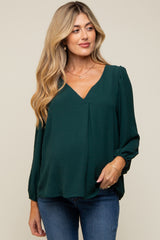Forest Green Long Puff Sleeve Blouse Top