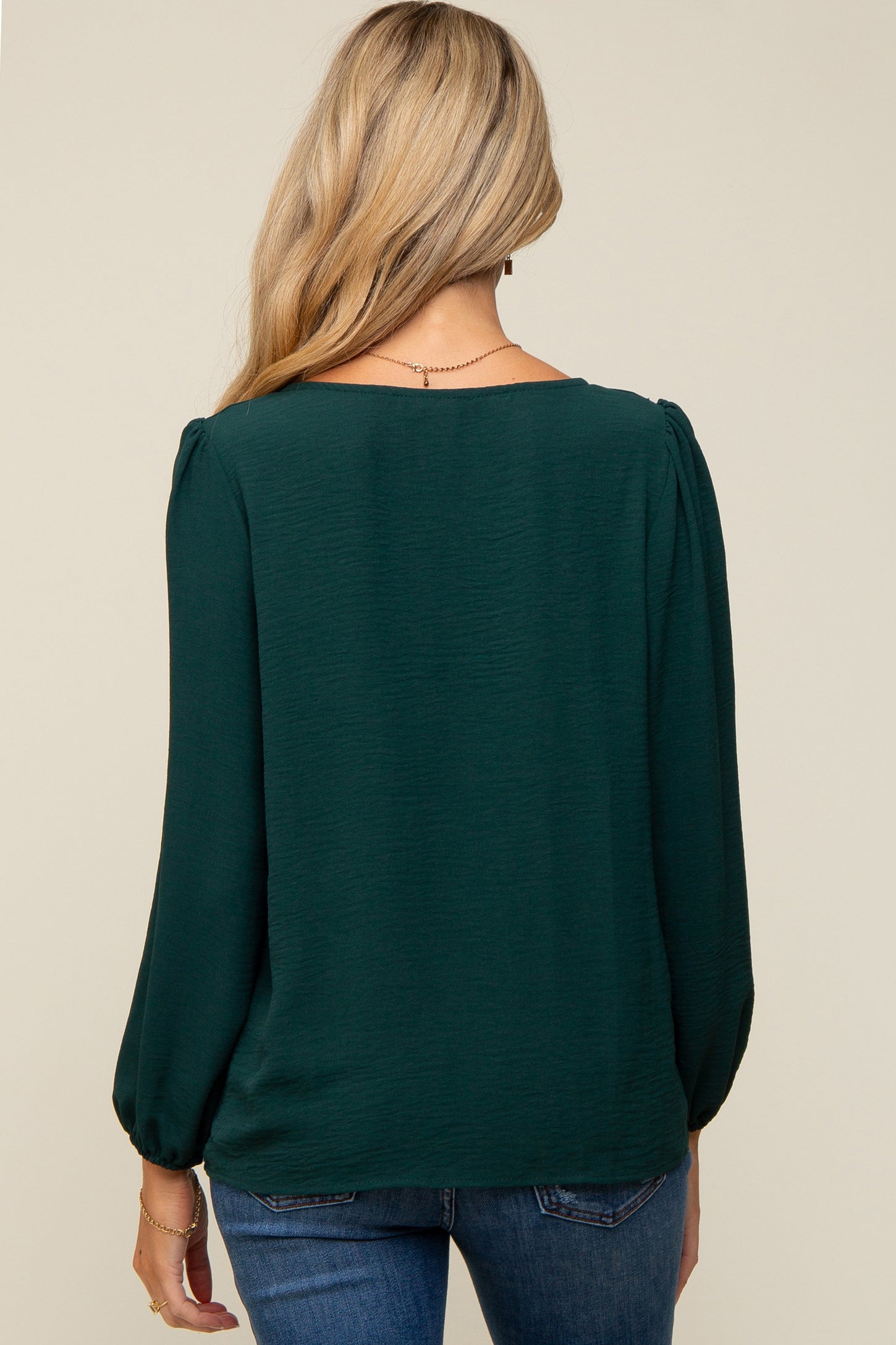 Forest Green Long Puff Sleeve Blouse Top