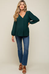 Forest Green Long Puff Sleeve Blouse Top