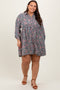 Teal Floral Paisley Button Up Plus Dress