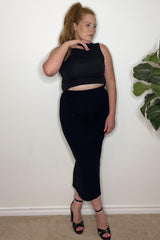 Black Rib Knit Midi Skirt