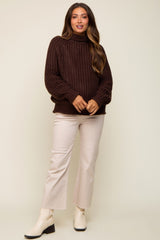Brown Chunky Knit Mock Neck Maternity Sweater
