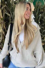 Taupe Oversized Zip Up Cardigan