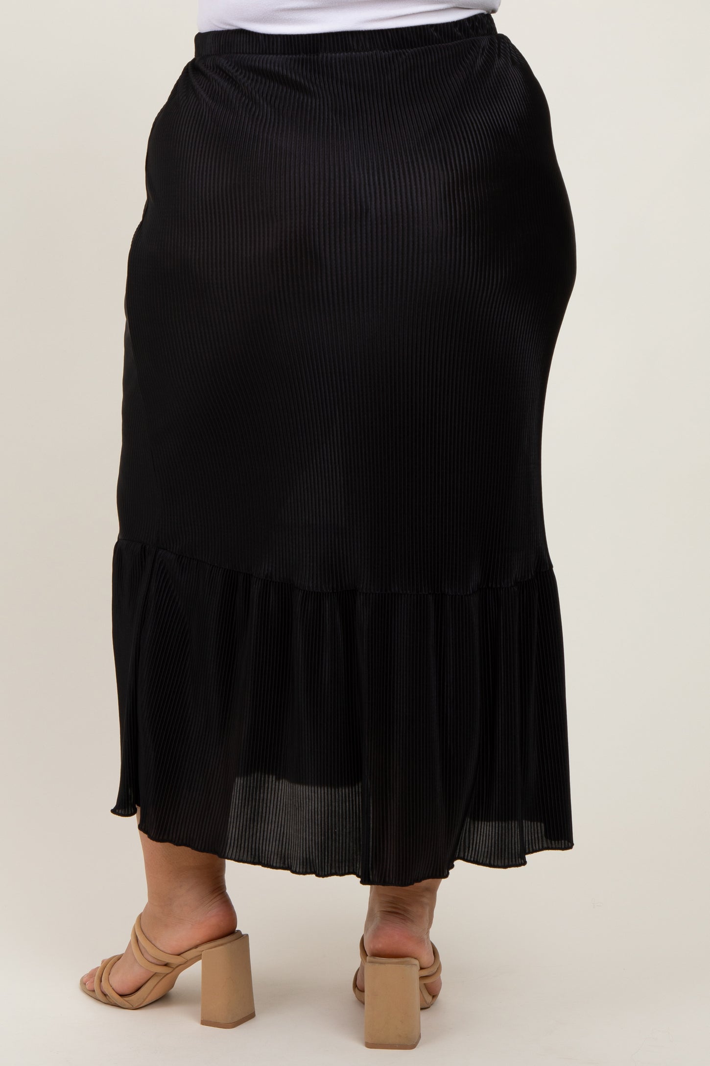 Black Plisse Plus Maxi Skirt