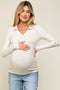 Cream Ribbed Collared Long Sleeve Maternity Top