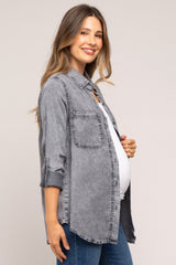 Charcoal Chambray Maternity Rolled Cuff Shirt