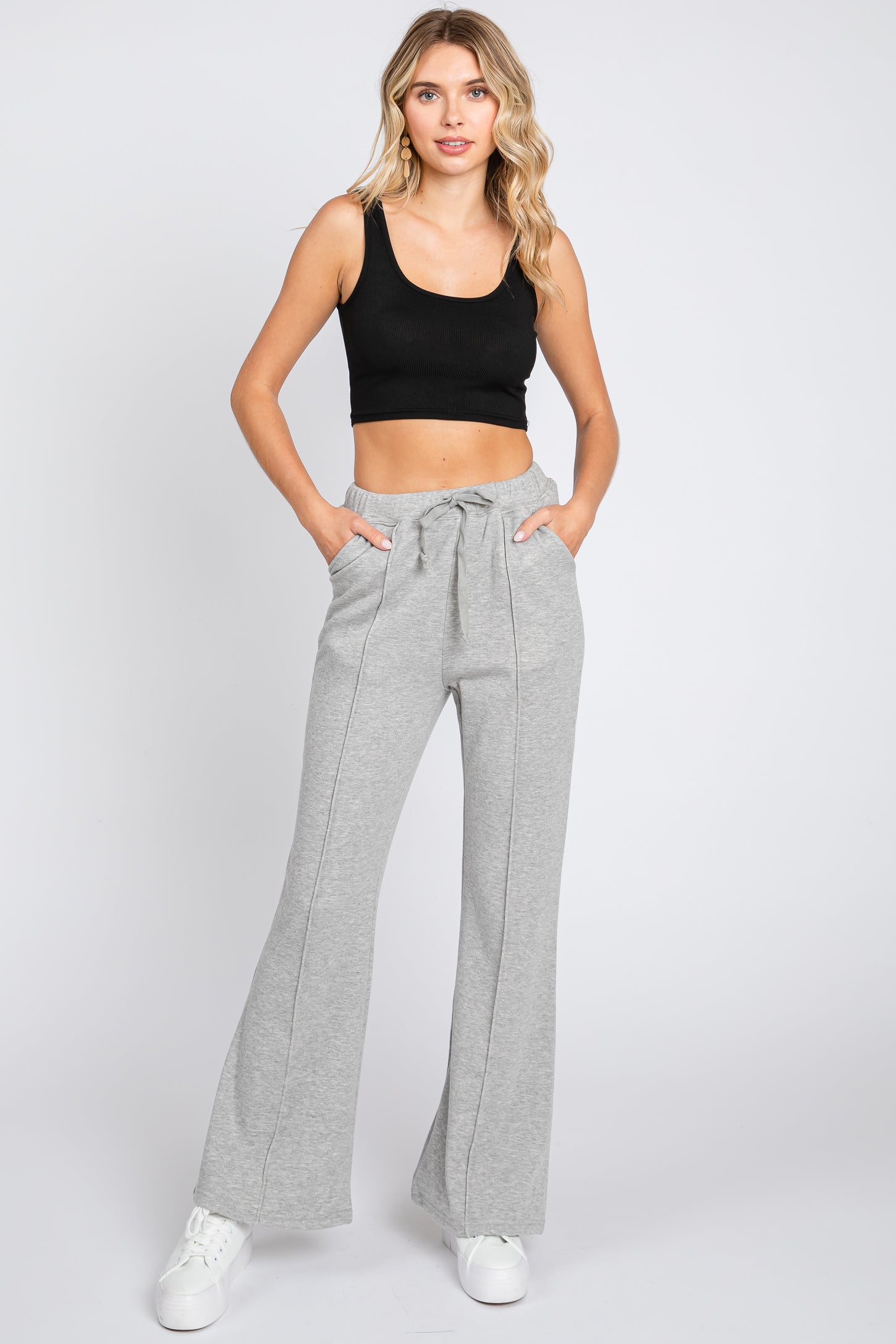 Heather Grey Faux Fur Lined Maternity Flare Lounge Pants