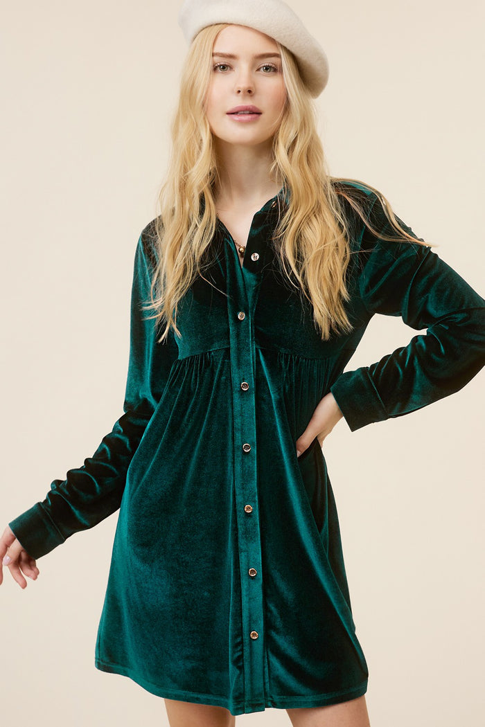 Emerald Green Velvet Button Down Maternity Dress