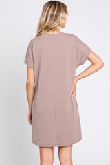 Mocha Ribbed Front Pocket Dolman Short Sleeve Dress